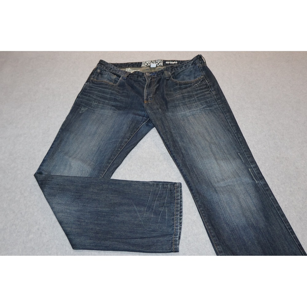 Kenneth Cole Reaction Jeans Mens 36x32 Blue Straight Leg Denim